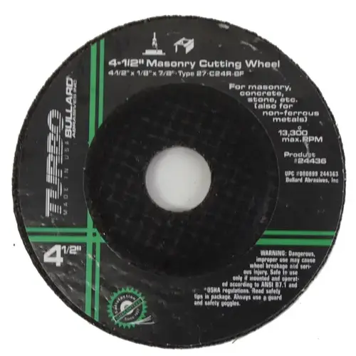 Bullard Abrasives Metal Grinding Wheel - 4-1/2" X 1/8" X 7/8"