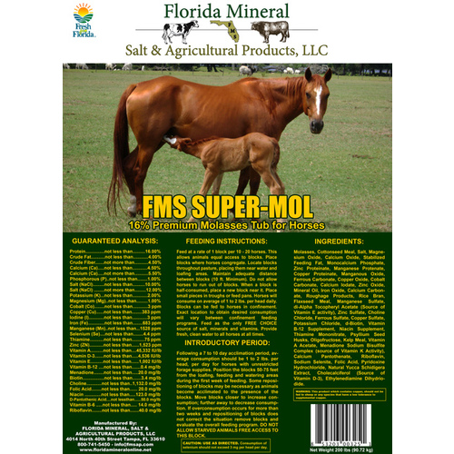 Florida Mineral Salt & Ag Prod 3389 SUPER-MOL 16% PREMIUM MOLASSES TUB FOR HORSES 200#