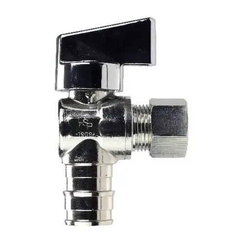 QTR TURN ANGLE VALVE CHROME 59223E 3/8"COMPX1/2"UPONR PEX