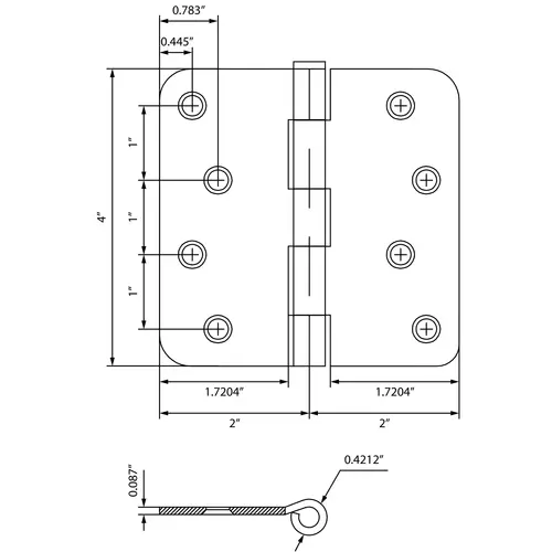 Stone Harbor Hardware 4" Door Hinges, 1/4" Radius Corner, Polished Brass, 2-Pack