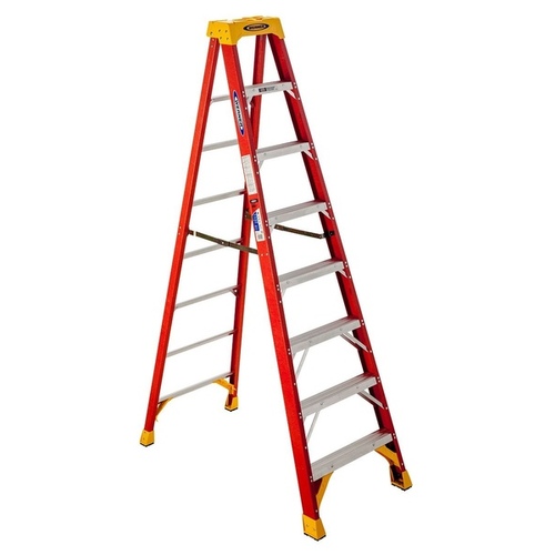 WERNER LADDER 6208 Step Ladder Single-Sided Fiberglass Type IA 8-ft