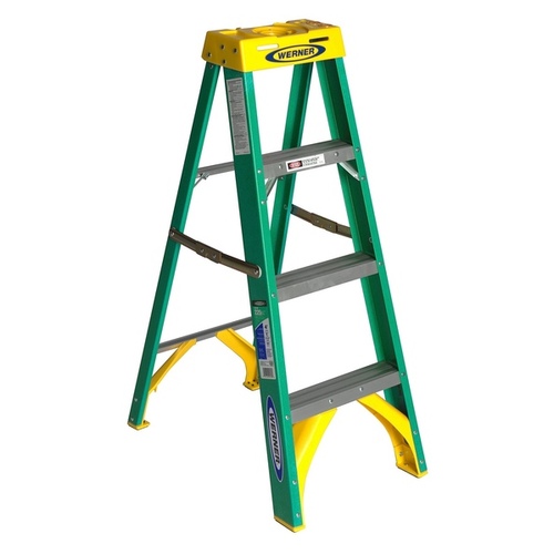 WERNER LADDER 5904 Step Ladder Single-Sided Fiberglass Type II 4-ft