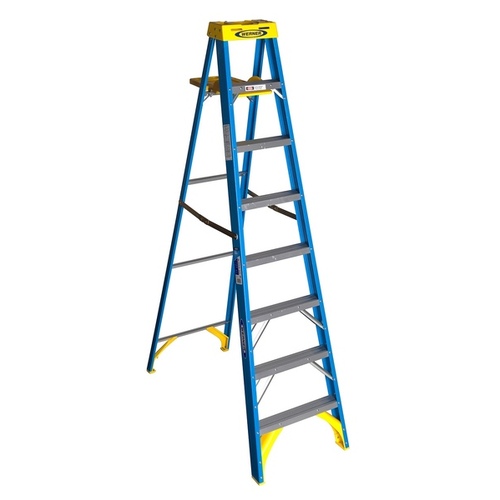 WERNER LADDER 6008 Step Ladder Single-Sided Fiberglass Type I 8-ft