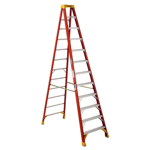 WERNER LADDER 6212 Step Ladder Single-Sided Fiberglass Type IA 12-ft