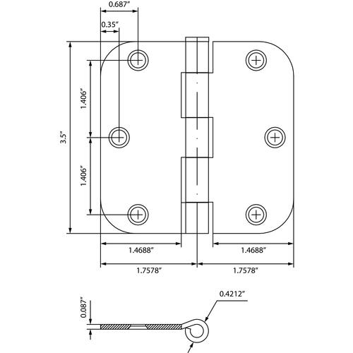 Stone Harbor Hardware P3558-15 Stone Harbor Hardware 3-1/2" Door Hinges, 5/8" Radius Corner, Satin Nickel, 2-Pack