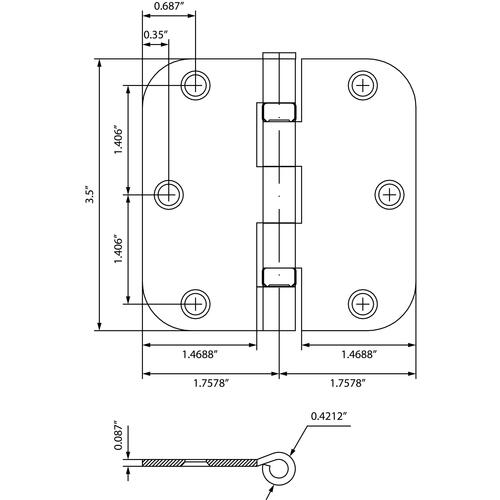 Stone Harbor Hardware P3558BB-15A Stone Harbor Hardware 3-1/2" Ball-Bearing Door Hinges, 5/8" Radius Corner, Antique Nickel, 2-Pack