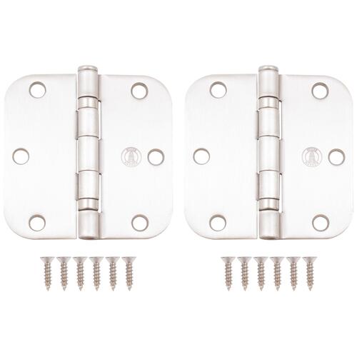 Stone Harbor Hardware P3558BB-15 Stone Harbor Hardware 3-1/2" Ball-Bearing Door Hinges, 5/8" Radius Corner, Satin Nickel, 2-Pack