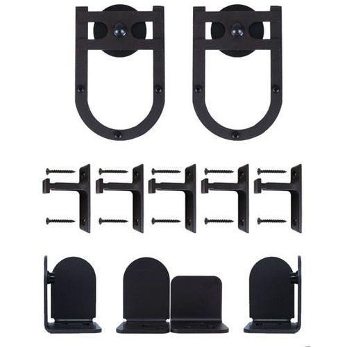 Custom Service Hardware QG.1310.HS.08-NR Horseshoe Hardware Set with Short Brackets - Matte Black