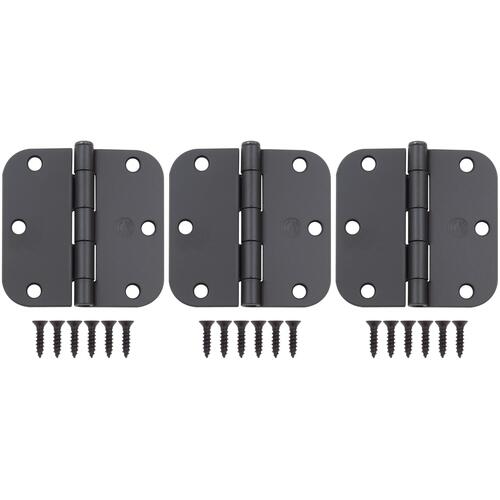 Stone Harbor Hardware T3558-19 3.5" 5/8R Door Hinge - pack of 3 - Matte Black