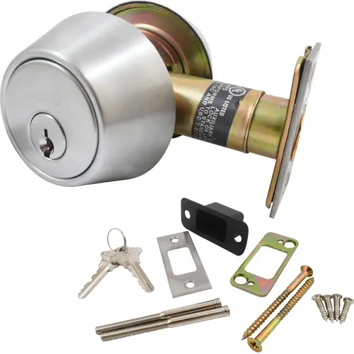 Grade 1 Deadbolt Double Cylinder, Schlage C Keyway, Keyed Different, Adjustable 2-3/8" to 2-3/4" Backset, 626/US26D Satin Chrome