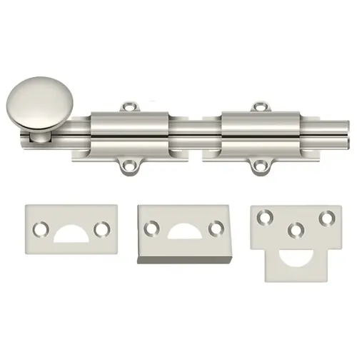 6SB14 6" Heavy-Duty Surface Bolt - Polished Nickel