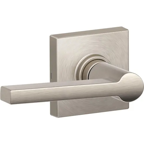 Passage Lock Solstice Lever with Collins Rose Satin Nickel Finish with Adjustable Latch and Radius Strike