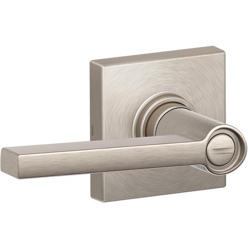 Privacy Lock Solstice Lever with Collins Rose Satin Nickel Finish with Adjustable Latch and Radius Strike