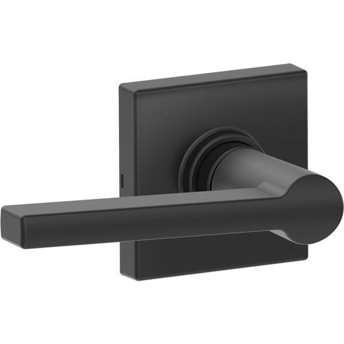 Passage Lock Solstice Lever with Collins Rose Matte Black Finish with Adjustable Latch and Radius Strike