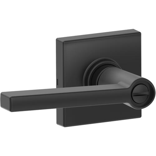 Privacy Lock Solstice Lever with Collins Rose Matte Black Finish with Adjustable Latch and Radius Strike