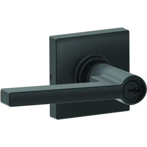 Entry Lock Solstice Lever with Collins Rose Matte Black Finish with C Keyway, Adjustable Latch and Radius Strike