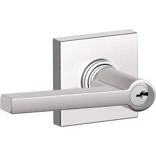 Entry Lock Solstice Lever with Collins Rose Bright Chrome Finish with C Keyway, Adjustable Latch and Radius Strike