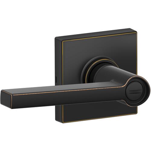 Privacy Lock Solstice Lever with Collins Rose Aged Bronze Finish with Adjustable Latch and Radius Strike