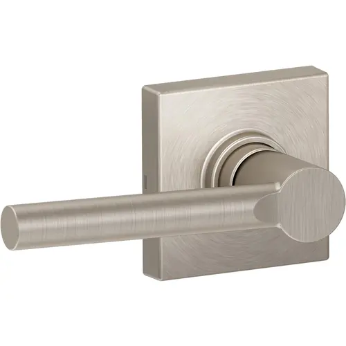 Broadway Lever with Collins Rose Passage Lock with Adjustable Latch and Radius Strike Satin Nickel Finish