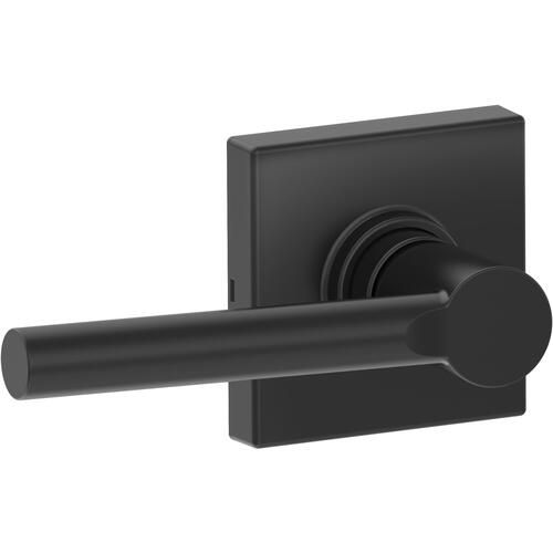 Broadway Lever with Collins Rose Passage Lock with Adjustable Latch and Radius Strike Matte Black Finish