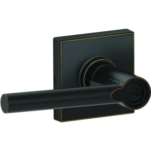 Broadway Lever with Collins Rose Entry Lock with C Keyway, Adjustable Latch, and Radius Strike Aged Bronze Finish