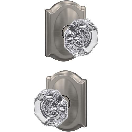 Alexandria Knob with Camelot Rose Non Turning Dummy Lock Satin Nickel Finish