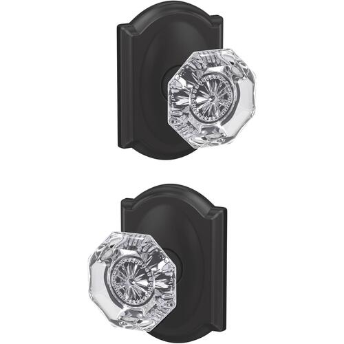 Alexandria Knob with Camelot Rose Non Turning Dummy Lock Matte Black Finish