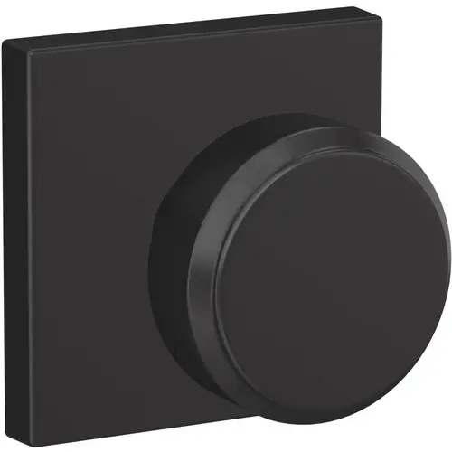 Bowery Knob with Collins Rose Passage and Privacy Lock with 16600 Latch and 10027 Strike Matte Black Finish