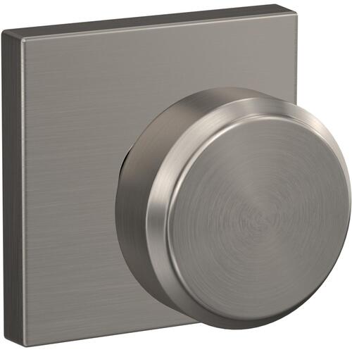 Bowery Knob with Collins Rose Passage and Privacy Lock with 16600 Latch and 10027 Strike Satin Nickel Finish