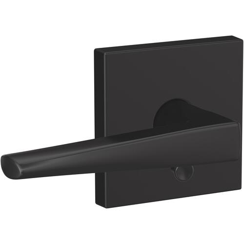 Eller Lever with Collins Rose Passage and Privacy Lock with 16600 Latch and 10027 Strike Matte Black Finish