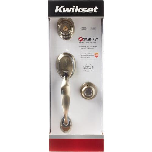 Kwikset 96870-087 687DAxT 5 SMT CP Dakota Handleset with Tylo - Antique Brass