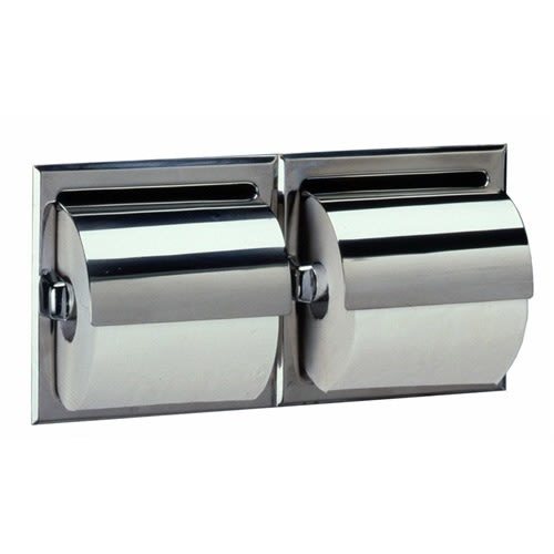 Double Roll Recessed Toilet Tissue Dispenser with Hoods Bright Stainless Steel Finish