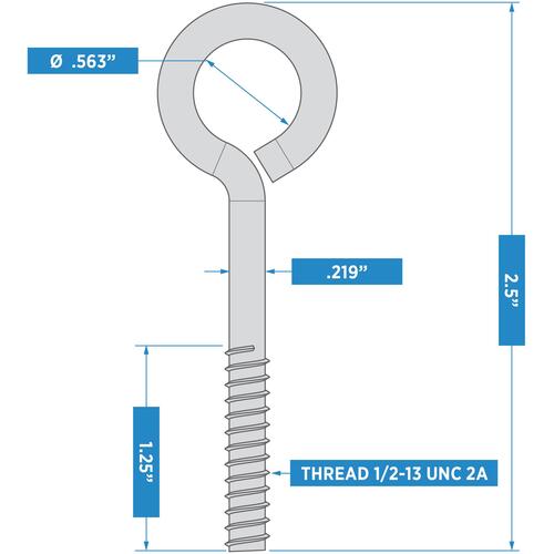 2160BC 1/4" X 2-1/2" Eye Bolt - Zinc