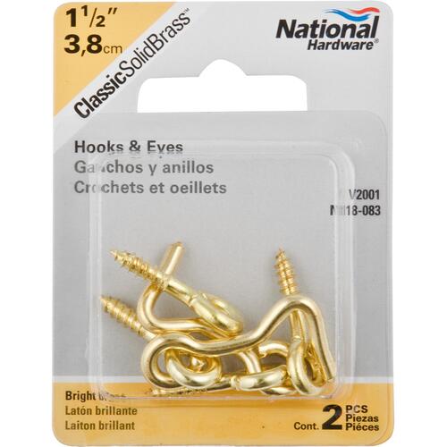 National Hardware N118083 V2001 1-1/2" Hook & Eye Solid Brass Finish