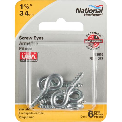 Screw Eye 0.16" D X 1-3/8" L Zinc-Plated Steel 50 lb. cap. Zinc-Plated - pack of 10