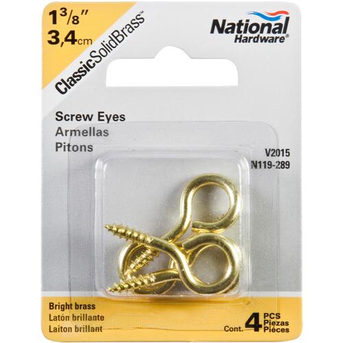 V2015 #10 x 1-3/8" Screw Eye - pack of 4 - Polished Brass