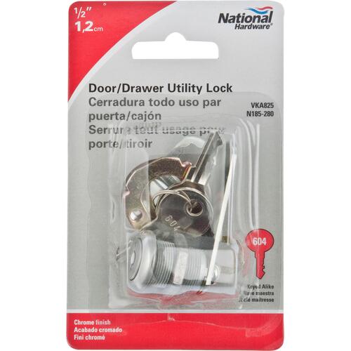 VKA825 1/2" Door / Drawer Utility Lock - Polished Chrome