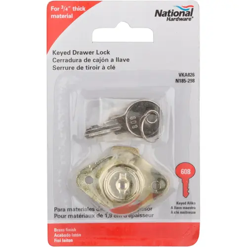 VKA826 Keyed Drawer Lock Brass Finish