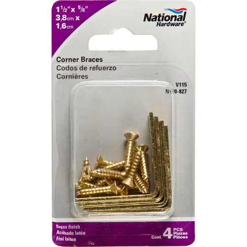 V115 1-1/2" x 5/8" Corner Brace Brass Finish - pack of 20