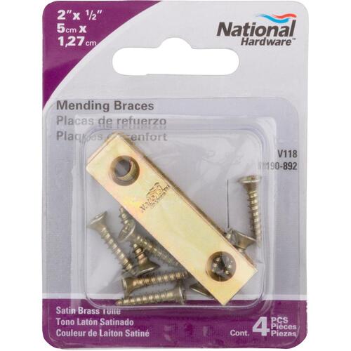 V118 2" x 1/2" Mending Brace - pack of 4 - Polished Brass