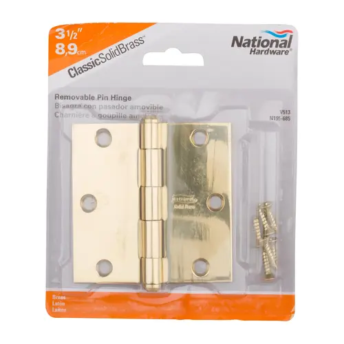 V513 3-1/2" x 3-1/2" Door Hinge Solid Brass Finish - pack of 5