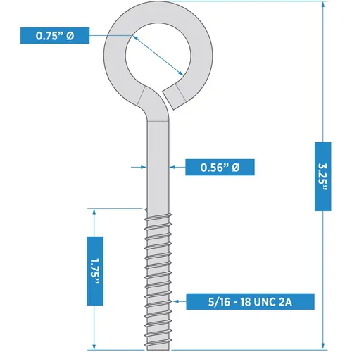 MP2160B 3/16" x 3-1/4" Eye Bolt Zinc Plated Finish - pack of 40