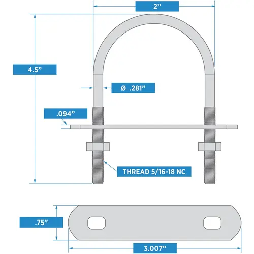 DP2190B 536 5/16" X 2" X 4-1/2" U Bolt - Zinc Plated