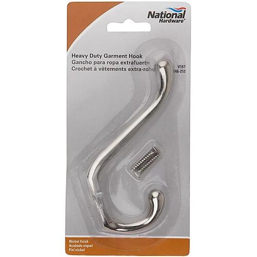 V167 Heavy Duty Garment Hook Nickel Finish - pack of 5