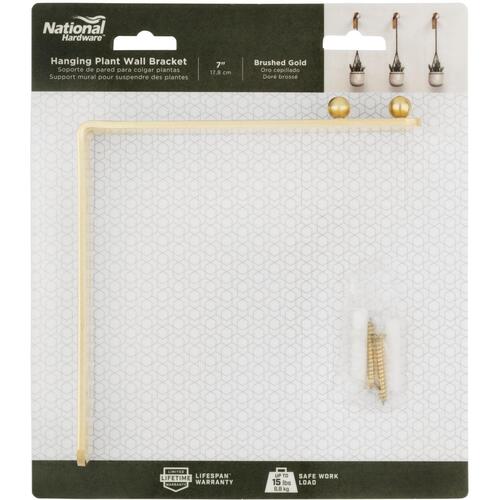 Hanging Plant Wall Bracket, Brushed Gold, 15-Lb. Load, 7 In.