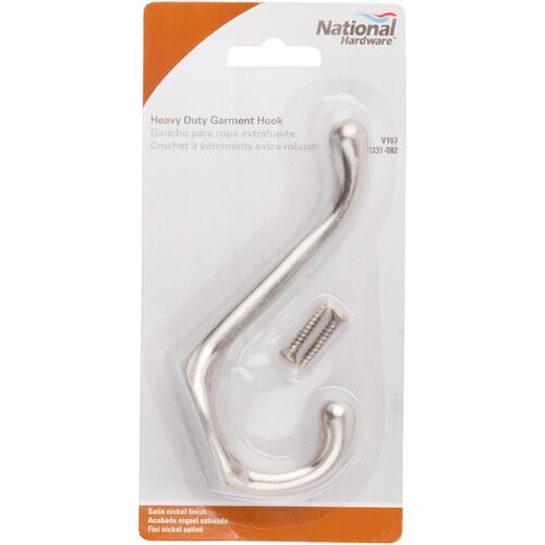 V167 Heavy Duty Garment Hook - Satin Nickel