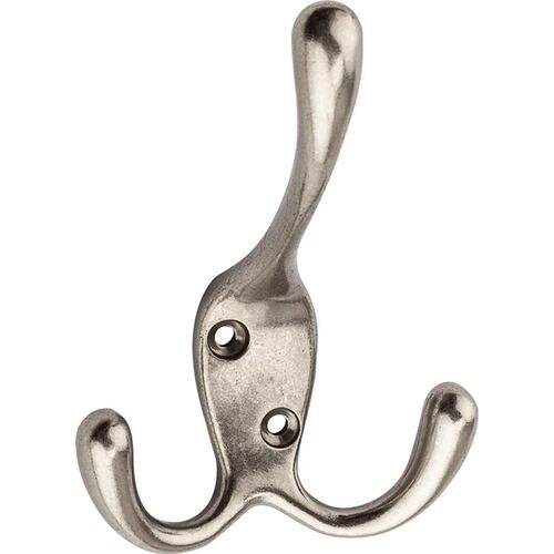 V1442 Series Robe Hook, 3-Hook, Zinc, Satin Nickel, Screw Mounting - pack of 5