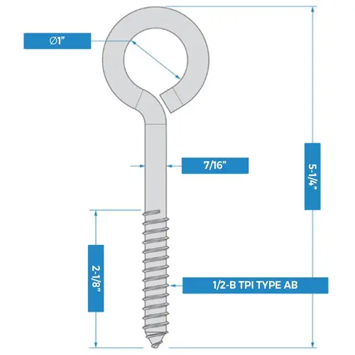 Hardware 7/16 In. x 5-1/4 In. Storm Shine Screw Eye Black