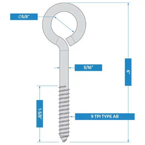 Storm Shine Lag Screw Eye - #6, 5/16" x 6" Black