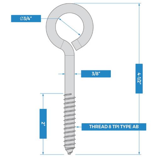 Storm Shine Lag Screw Eyes - 3/8" x 4-1/2" Black